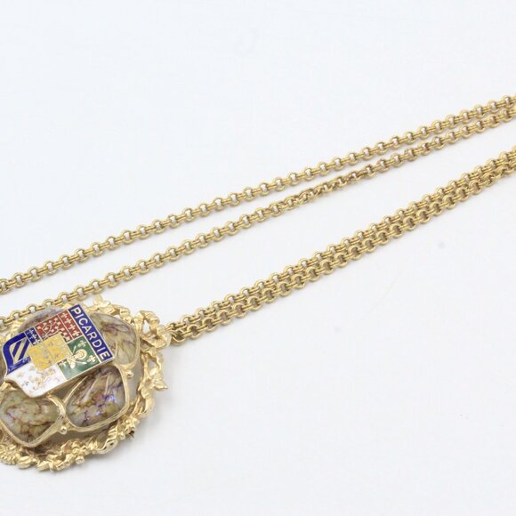 Accesocraft Picardie Royal Coat Of Arms Of France Three Red Lion Brooch Necklace - Picture 8 of 10